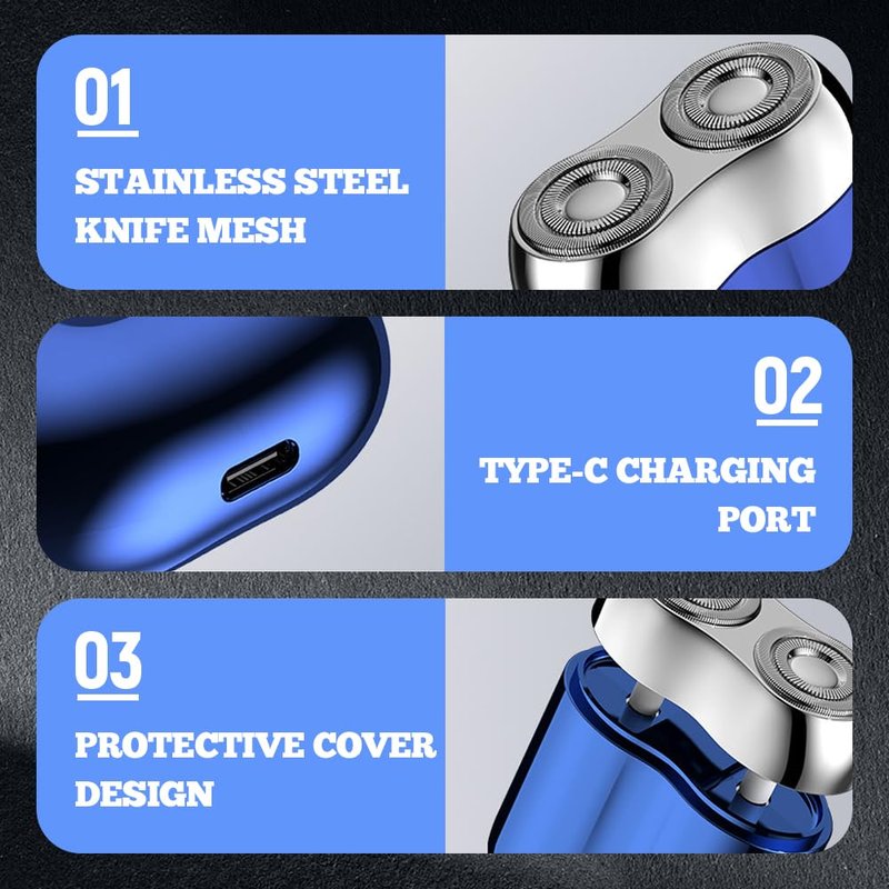 2026 New Upgrade Pocket Shaver USB Mini Shavers for Men, Rechargeable Electric Mini Portable Razor, Washable Double Head Razor, Waterproof Compact Electric Shaver for Home, Car, Travel (Blue)