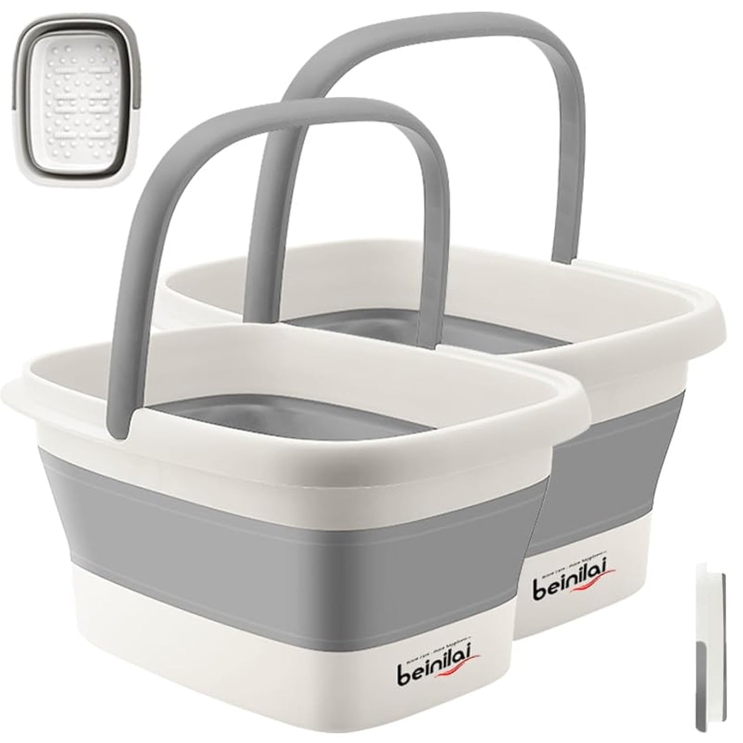 Collapsible Foot Bath Basin - Soaking Tub with Handles & Acupoint Massage | Foldable Plastic Bucket - Gray
