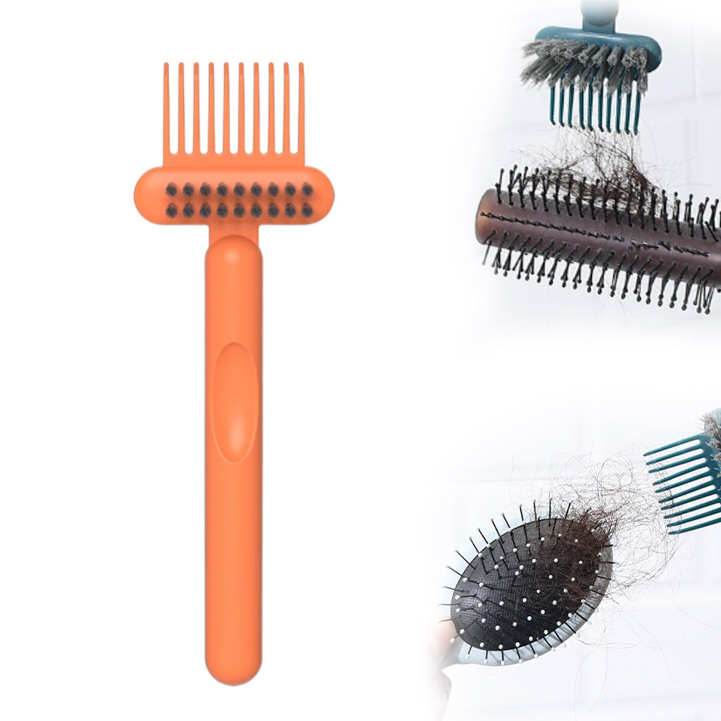 2-in-1 Comb Cleaner with Pick and Bristles,Portable Hair Brush Cleaner, Hair Brush Cleaner Tool, Hairbrush Cleaner Tool, Hairbrush Cleaner Tool Rake Salon Travel Use (Orange 1Pcs)