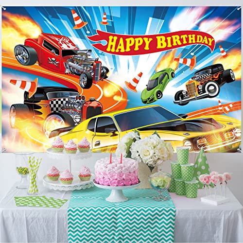 Race Car Birthday Party Backdrop Banner - 6.1x3.6ft for Boys