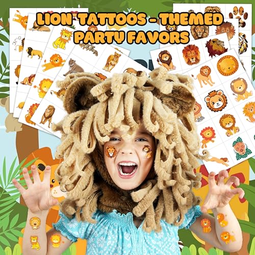 Kids & Adults Lion Temporary Tattoos 96-Pack Safari Jungle Party Decorations