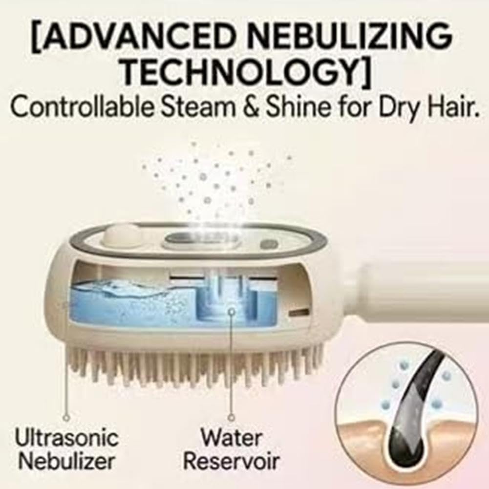 Electric Steam Hair Brush, Misting Hair Brush, Red Light Massage Comb, Rechargeable Air Cushion Spray Detangler for Frizzy Dry Damaged hair Care (pink)