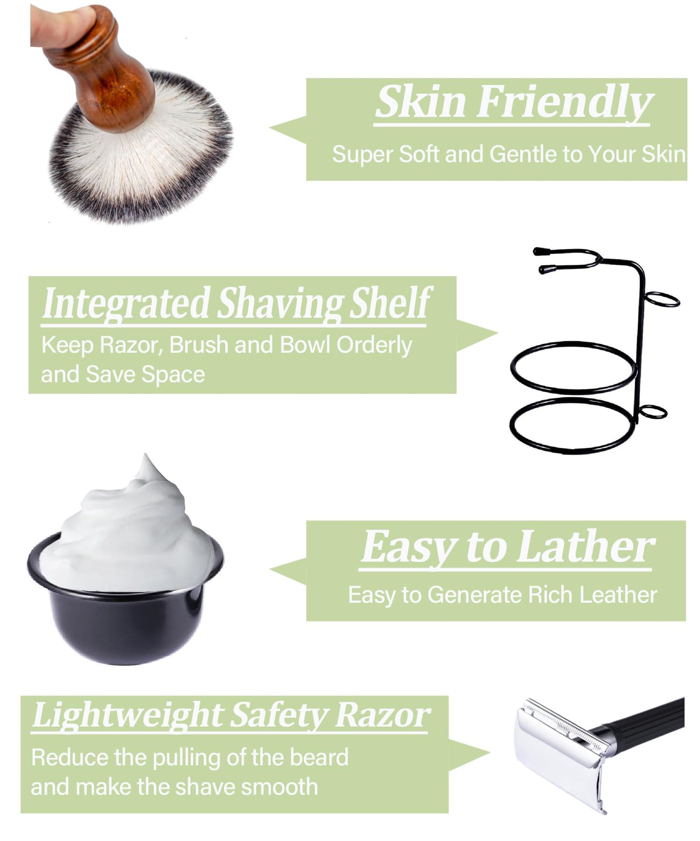 Danweix Men's Safety Shaving Razor Brush Set, Shaving Kit Includes Manual Razor + Stand Holder + Shaving Brush+ Shaving Bowl+10pcs Refill Blades, Gift Set
