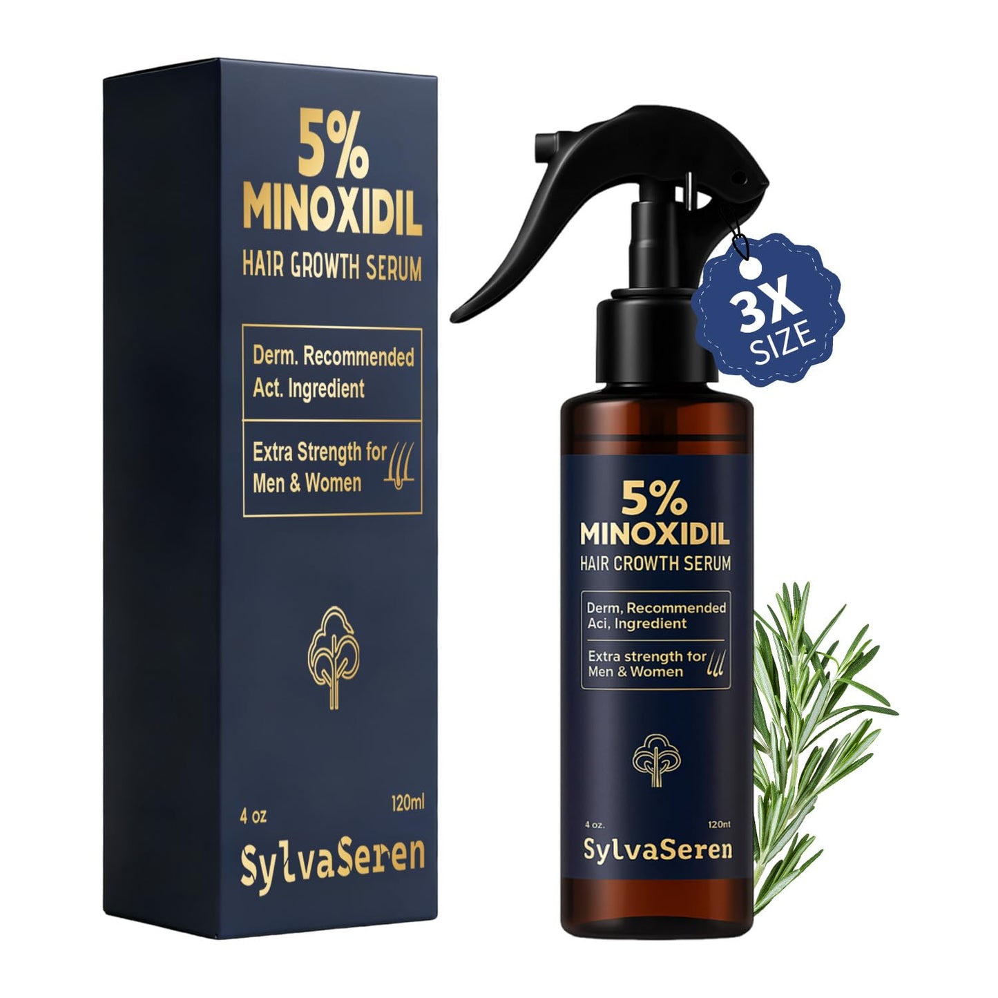 Minoxidil Spray for Hair Growth - Effective Treatment for Thinning Hair & Receding Hairline | 4 oz with Rosemary Extract