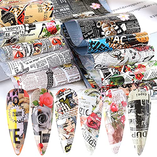 Vintage Newspaper Nail Art Foil Stickers - Holographic 10PCS