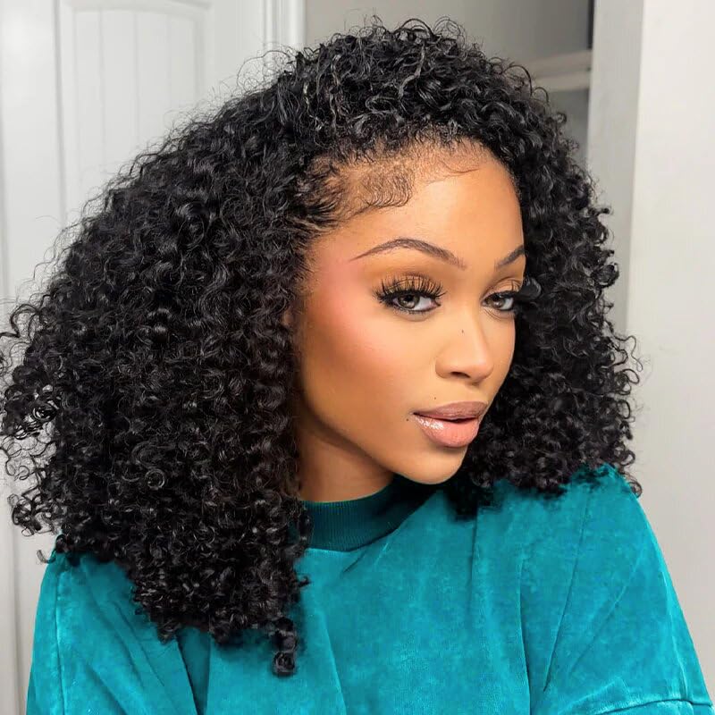 Kinky Curly 3 In 1 Half Wig - 200% Density Glueless Human Hair Wig for Women | 16 Inch Seamless Flip Style