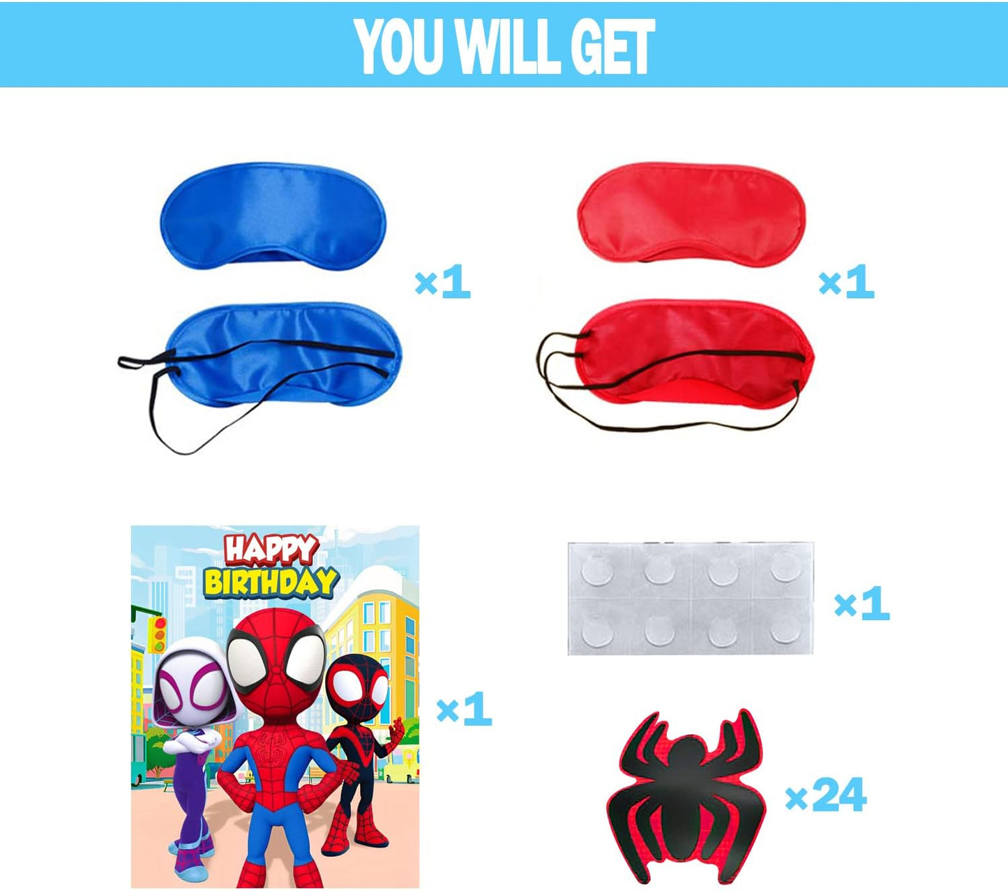 Spidey Birthday Decorations - 24PCS Stickers & Large Poster | Fun Party Games for Kids