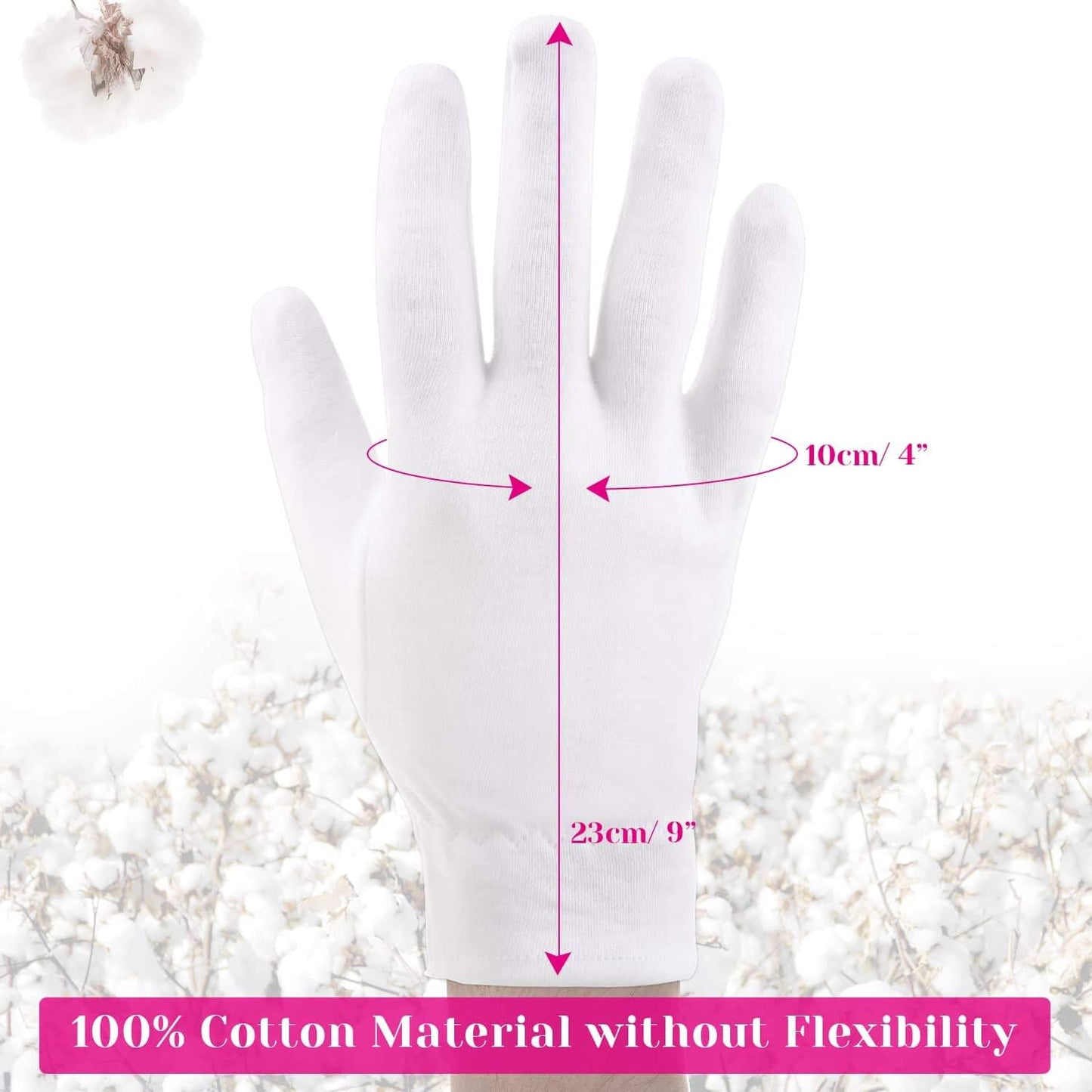 Cotton Gloves for Dry Hands & Eczema Relief - 10 Pairs White Moisturizing Gloves for Sensitive Skin | Spa Use