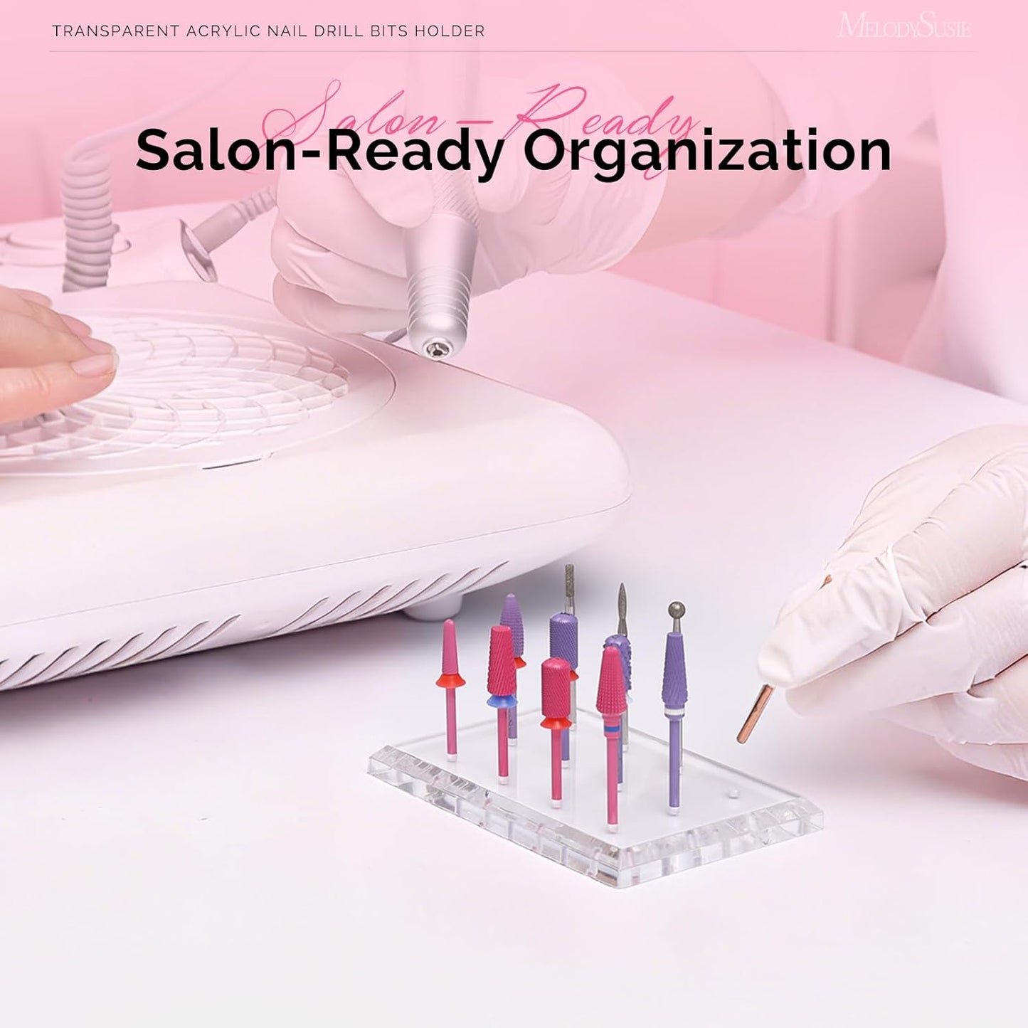 Nail Drill Bits Holder - 12-Hole Acrylic Organizer for Salon & Home | Sturdy Rectangular Design