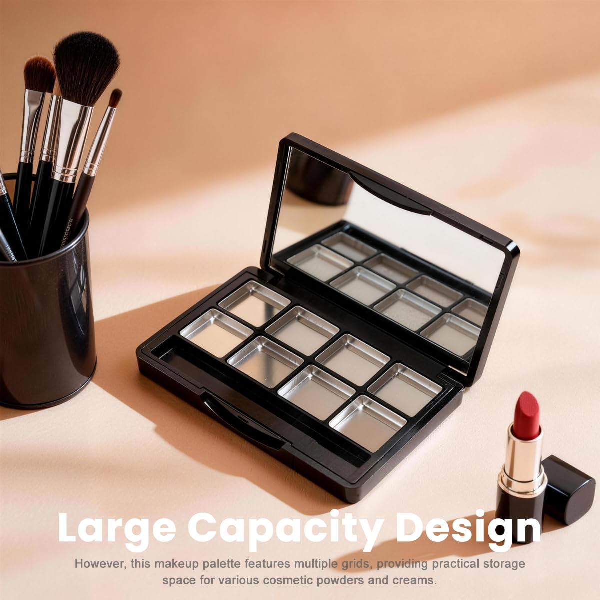 Empty Eye Shadow Palette Container Lipstick Cosmetic Cream Tray Multi-lattice Mini Holder Case Makeup Loose Powder Organizer Sample Small Box Mirror Snap Closure Metal Black Case Travel Useful Tool