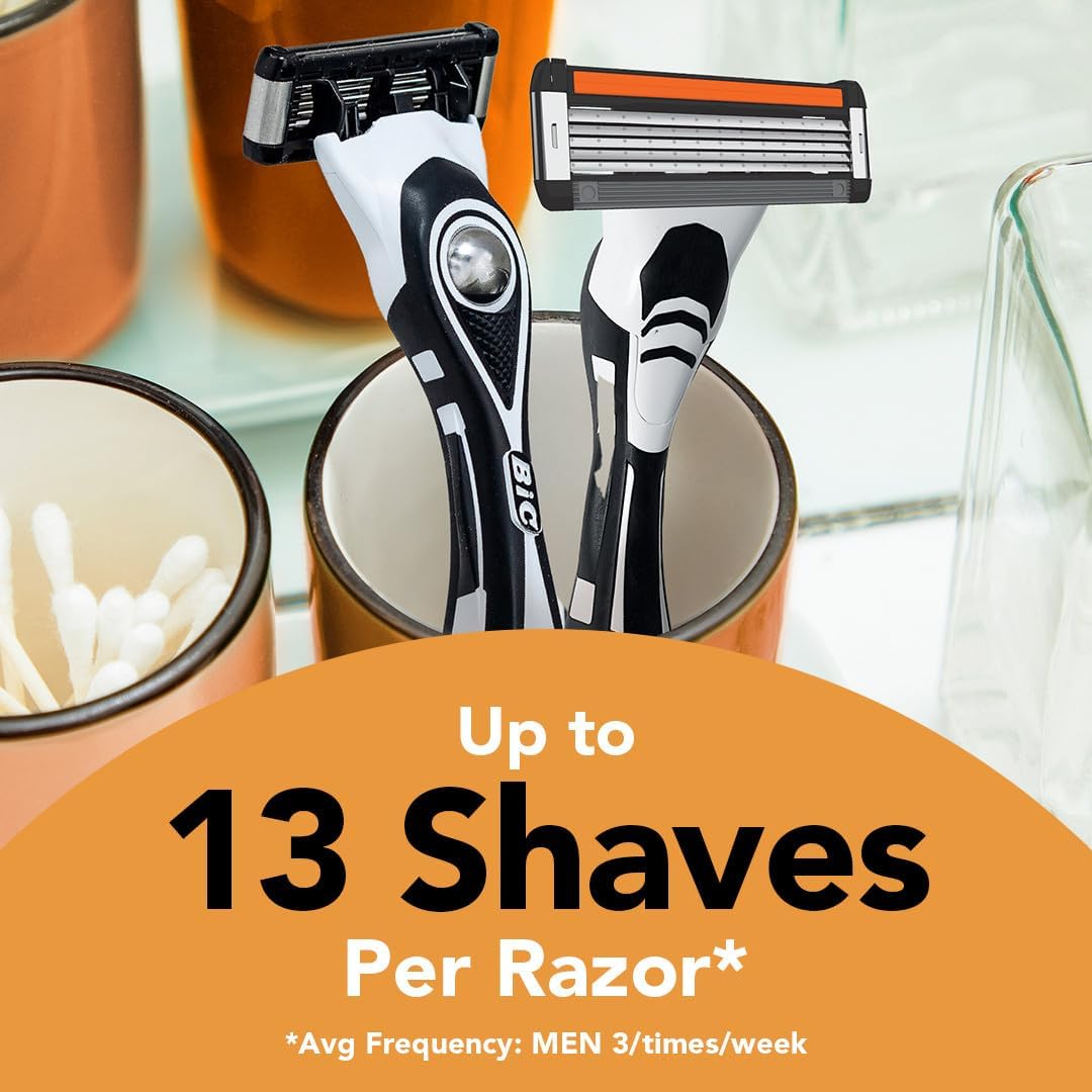BIC Flex 5 Men's Refillable 5-Blade Razors with 1 Handle and 12 Cartridges, Smooth Shave Kit with Precision Edging Blade, College Dorm Room Essential, Shower Caddy and Toiletry Bag Ready