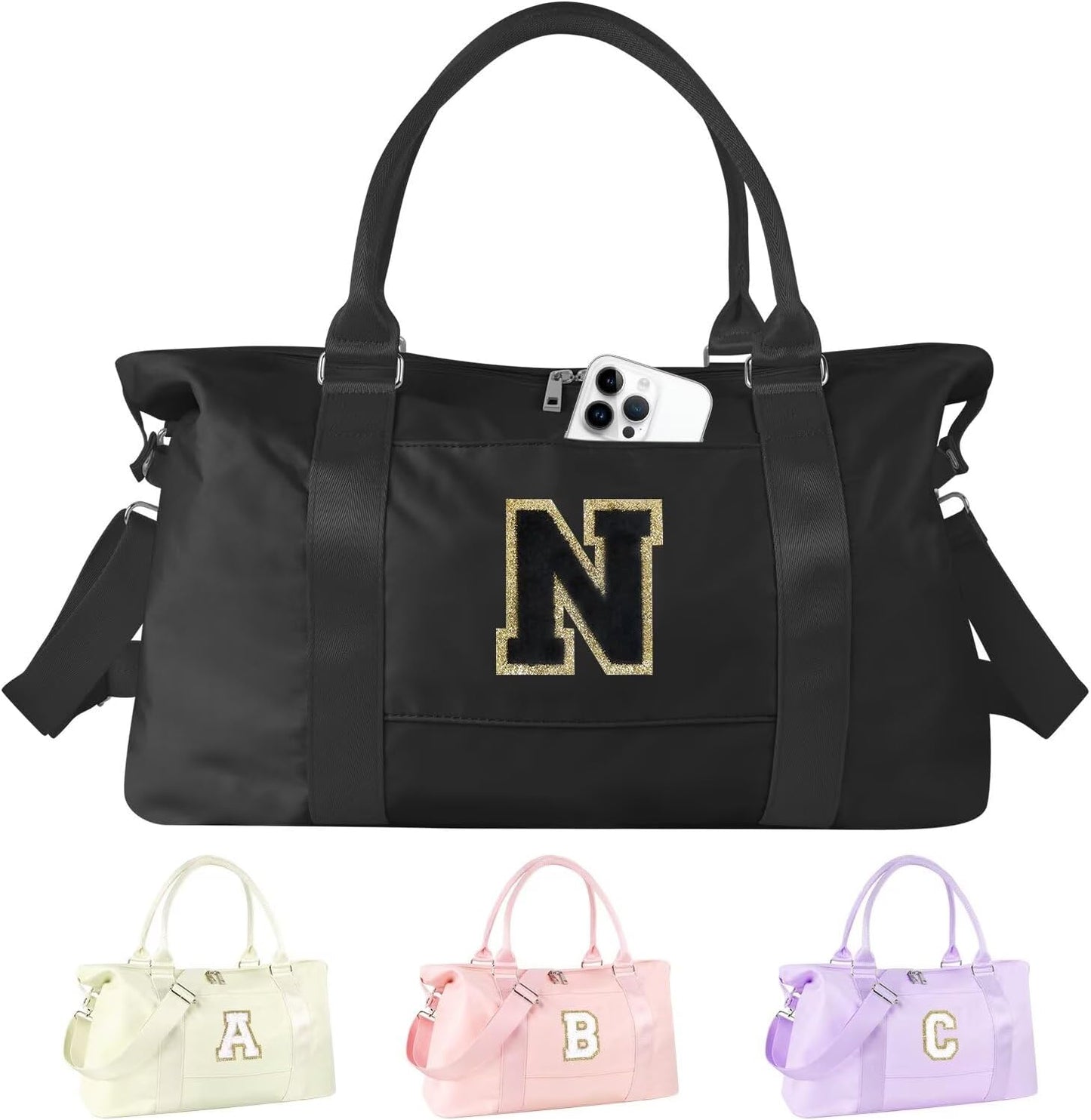 Dance Gym Duffel Bag - Personalized Initial Weekender for Teen Girls | Pink Overnight Carry-On & Cheer Bag
