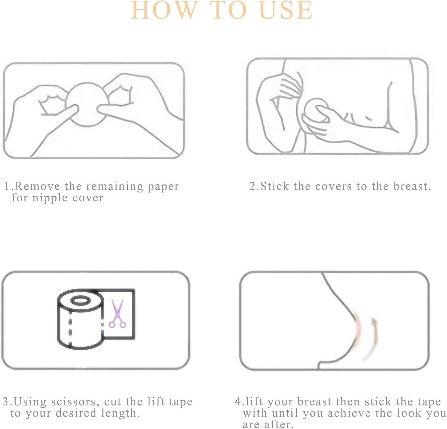 Clear Boob Tape - Self-Adhesive Breast Lift Tape with Reusable Silicone Nipple Covers | Fits A-G Sizes