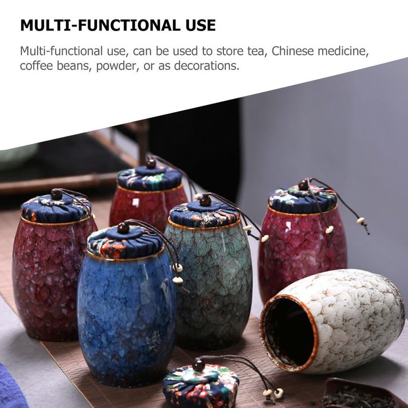 Angoily Kiln Tea Tea Jar Household Container Multi-function Canister Kitchen Holder Leaves Canister Loose Container Storage Jar Sealed Storage Pot (Blue)