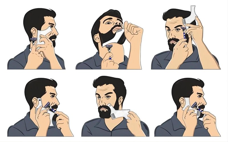 Beard Shaping & Styling Tool with Comb for Perfect line up & Edging for Men's Jaw Cheek/Neck Line, Symmetric/Curve/Step Cut Works with Any Beard Razor Electric Trimmers or Clippers (Clear-2pcs)