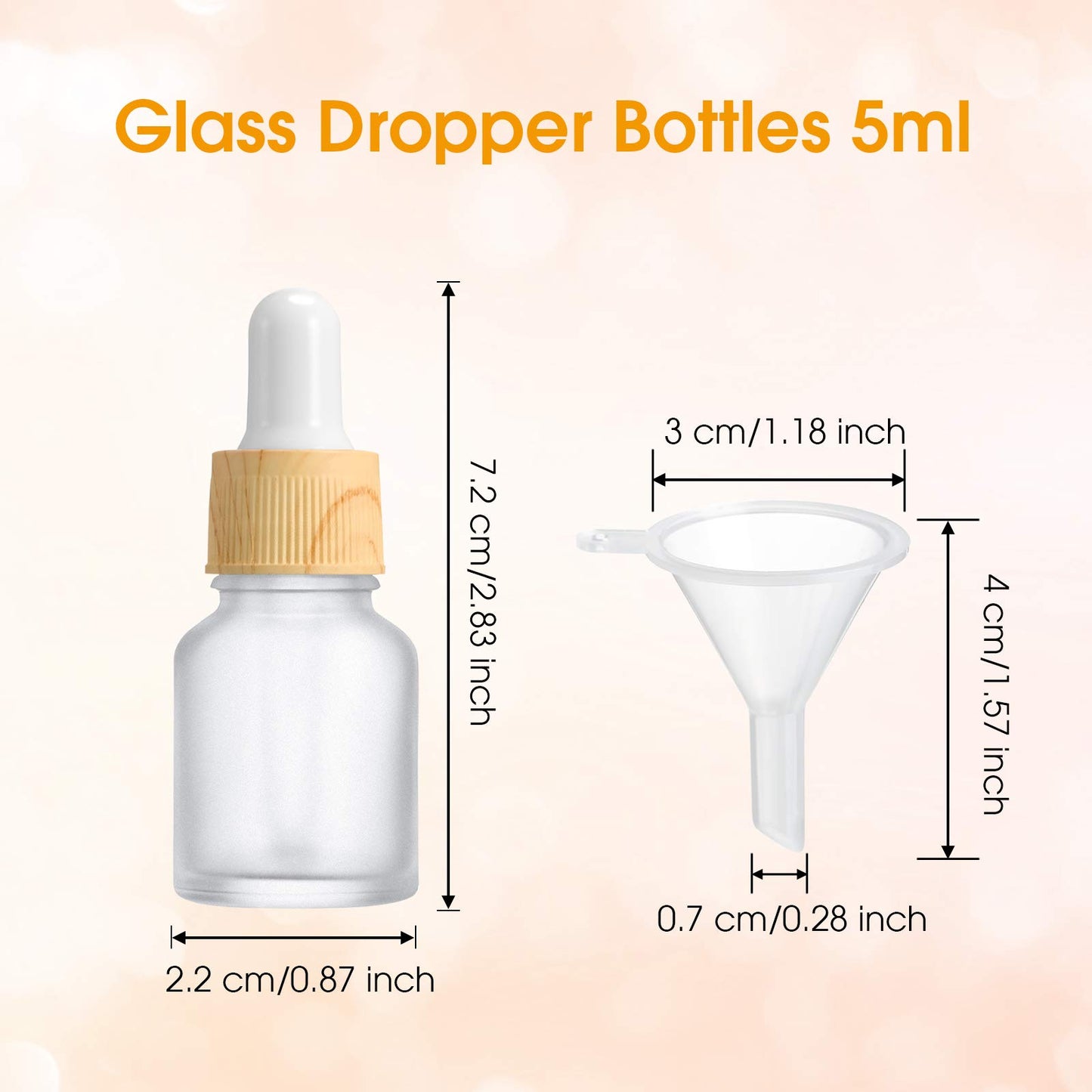 Patelai 8 Pieces Frosted Glass Dropper Bottles Essential Oil Bottles with Eye Dropper and Bamboo Lids Perfume Sample Essence Liquid Cosmetic Containers and 2 Pieces Funnel(5 ml/ 0.2 oz)