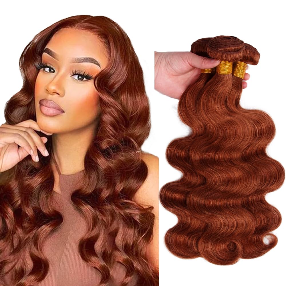 #33 Light Brown Bundles Human Hair Body Wave Bundles 30 32 34 Inch Brown Unprocessed Brazilian Virgin Hair 3 Bundle 50 Gram Per Bundle Deals Quick Weave Hair Extensions
