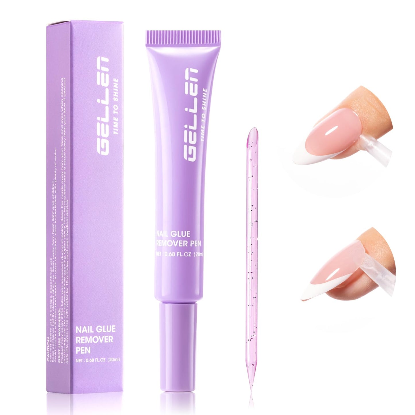 Gellen Nail Glue Remover, 20ml Nail Glue Remover for Press ons, Multi-Functional Glue Remover Pen for Fake Nail Tips, Non-Acetone & Safe & Fast Removal for Quick Dry Nail Polish Nail Glue
