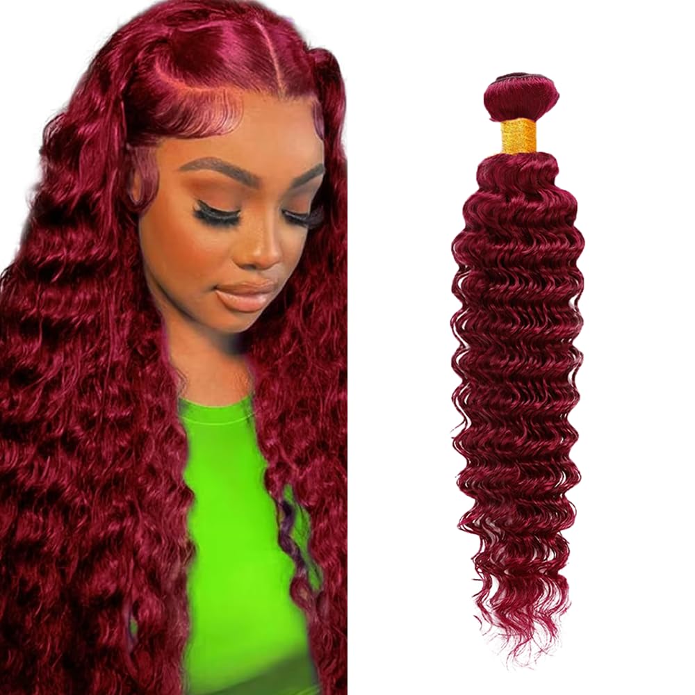 LadrXadr Burgundy Bundles 99j Deep Wave Bundles Red Human Hair Bundle 22 inch Burgundy Human Hair Bundle Red Color