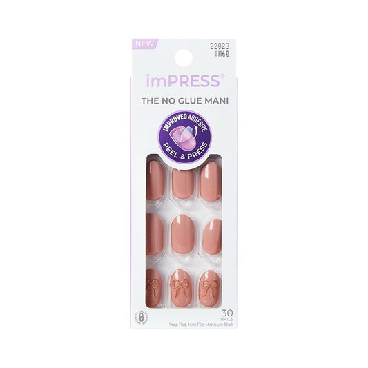 Kiss Impress No Glue Mani Press On Nails, Design, 'Close to you', Pink, Short Size, Oval Shape, Includes 30 Nails, Prep Pad, Instructions Sheet, 1 Manicure Stick, 1 Mini File