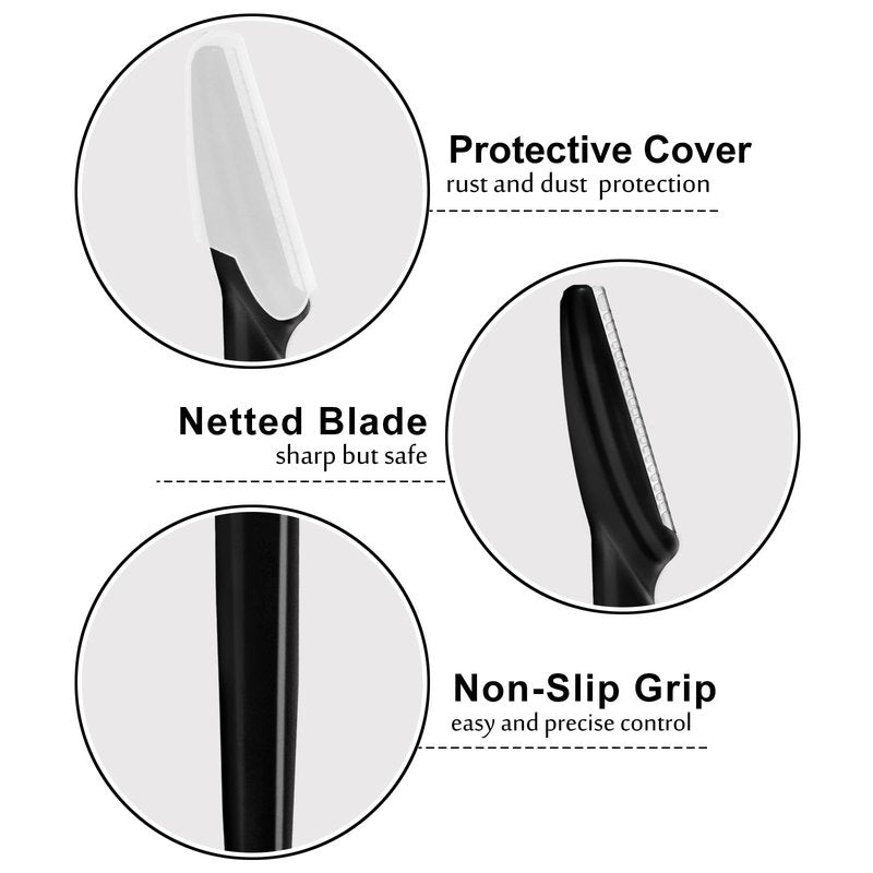 HFATMOS 12 Pcs Eyebrow Razors, Face Razors Multipurpose, Exfoliating Dermaplaning Tools, Eyebrow Trimmers Shaver with Protective Cover, Facial Hair Removal for Women Men Body Use (Black)