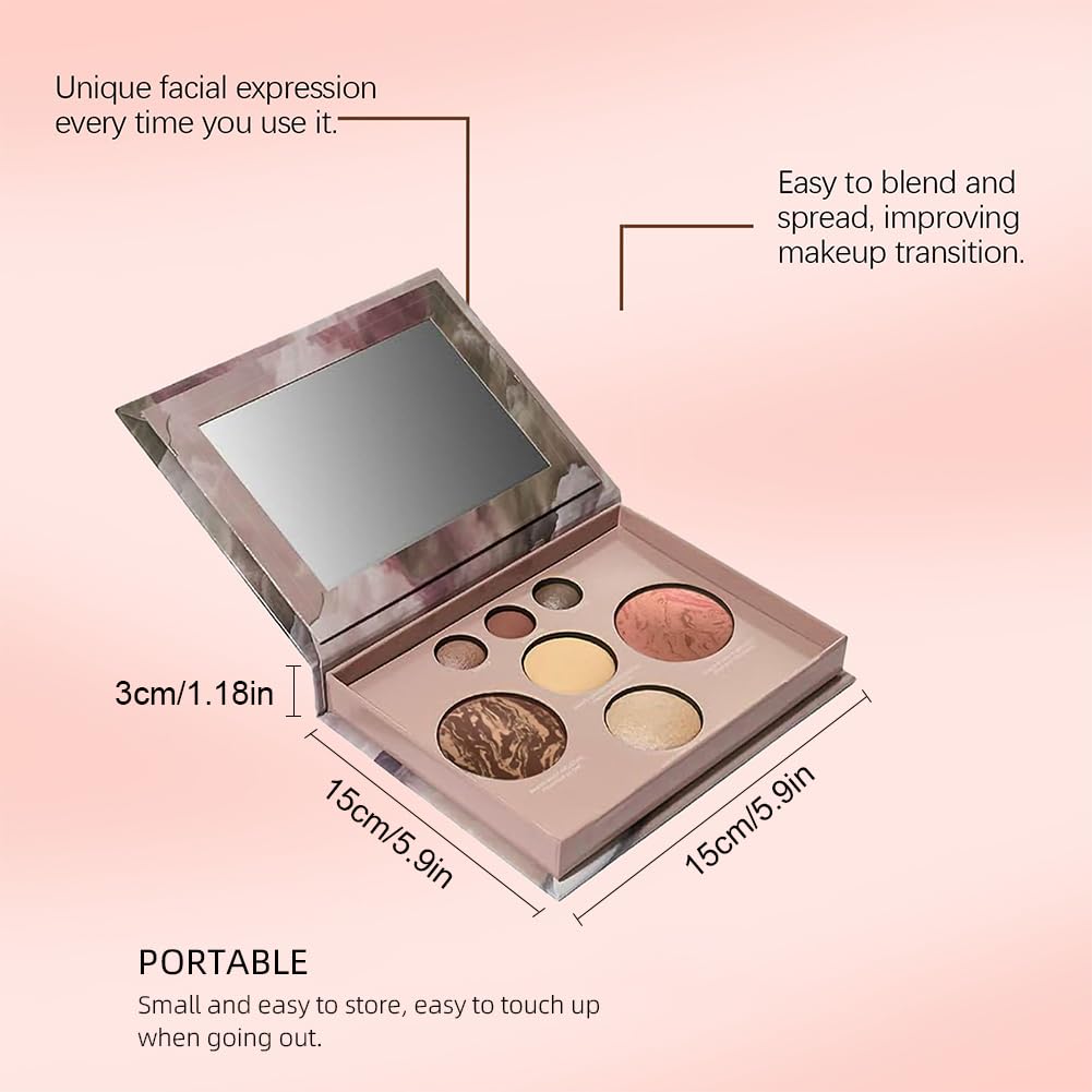 Wenrny Multifunctional Makeup Palette for Women Teen Girls,8 Colors All In One Face Palettes for Eyeshadow,Highlighter,Blush and Contouring,Blendable Foldable Eyeshadow Palette,Facial Concealer
