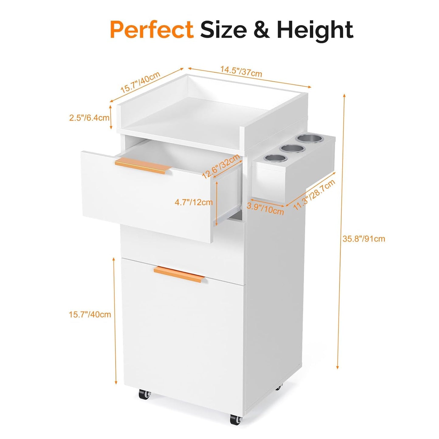 Salon Cart with Wheels - 3-Tier Rolling Hair Styling Station with Drawers & Adjustable Shelf | Mobile Organizer for Salon & Spa - White