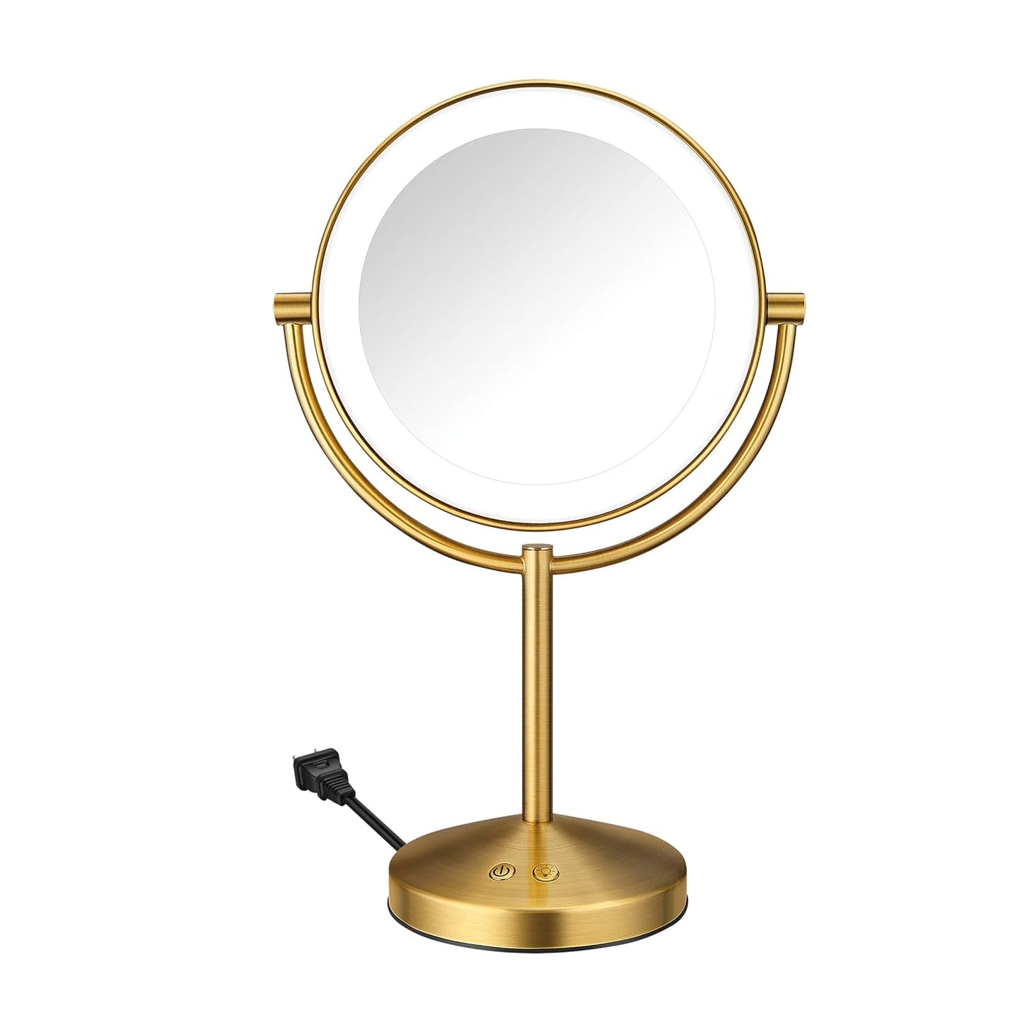 Conair Lighted Makeup Mirror - Double-Sided LED Vanity Mirror with 1X/10X Magnification & 3 Light Settings | Brushed Brass Finish