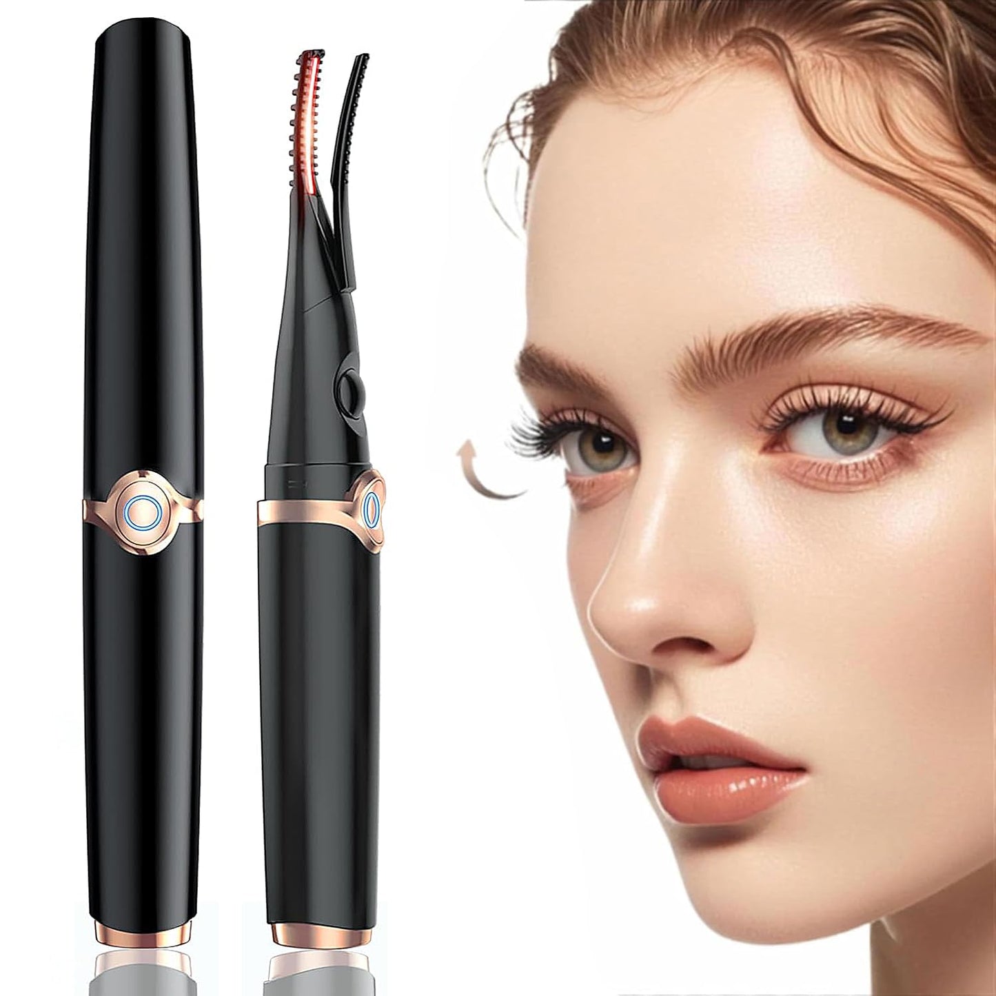 Heated Eyelash Curler - 2-in-1 Clip-Type Design, 3 Temperature Modes, USB Rechargeable Electric Eyelash Curler, Natural Curling 24H Long-Lasting Curl, Gift for Women & Girls, Black