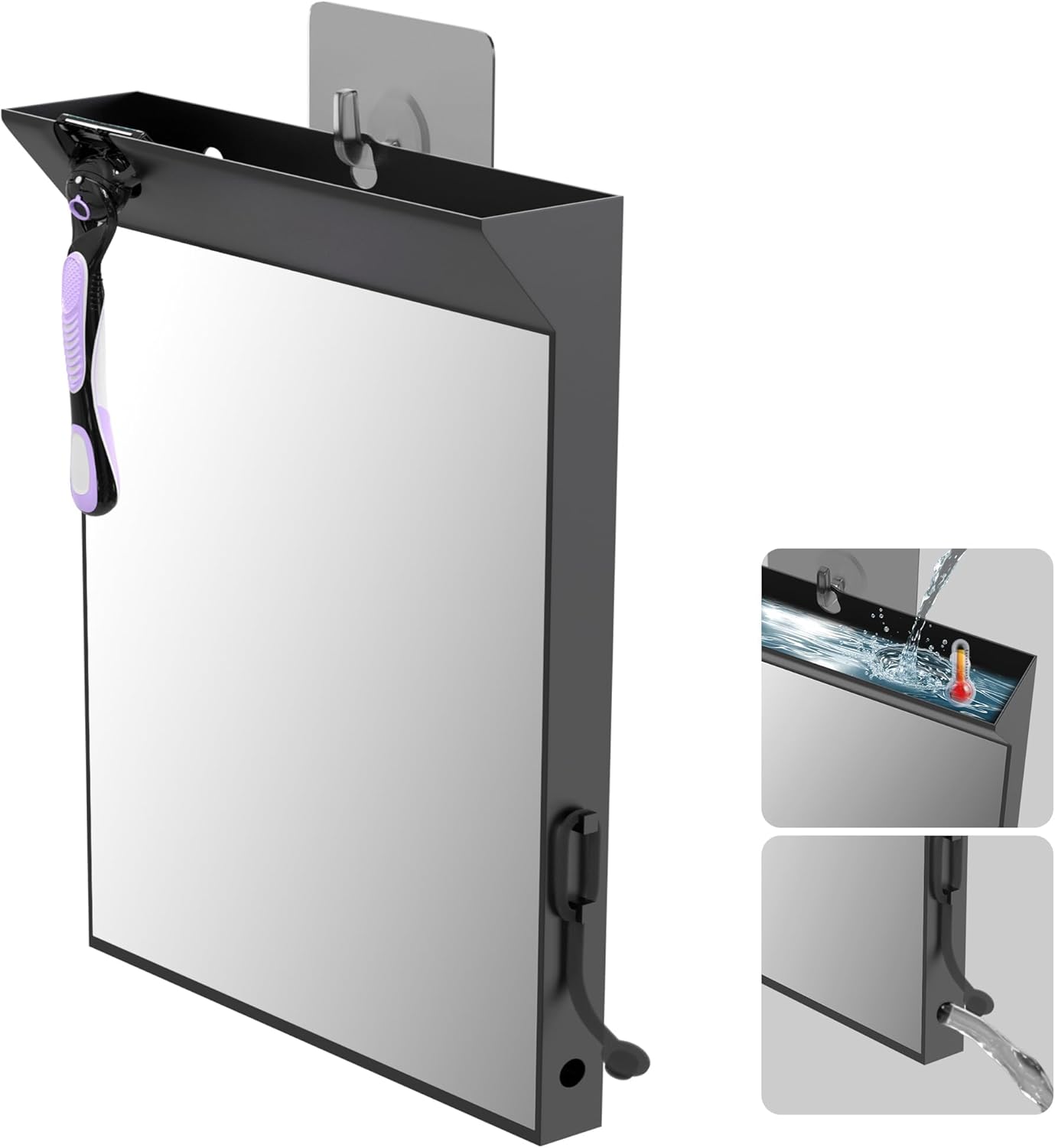Anti-Fog Shower Mirror - Large Black Bathroom Mirror with Hot Water Defogging | Perfect for Shaving & Makeup