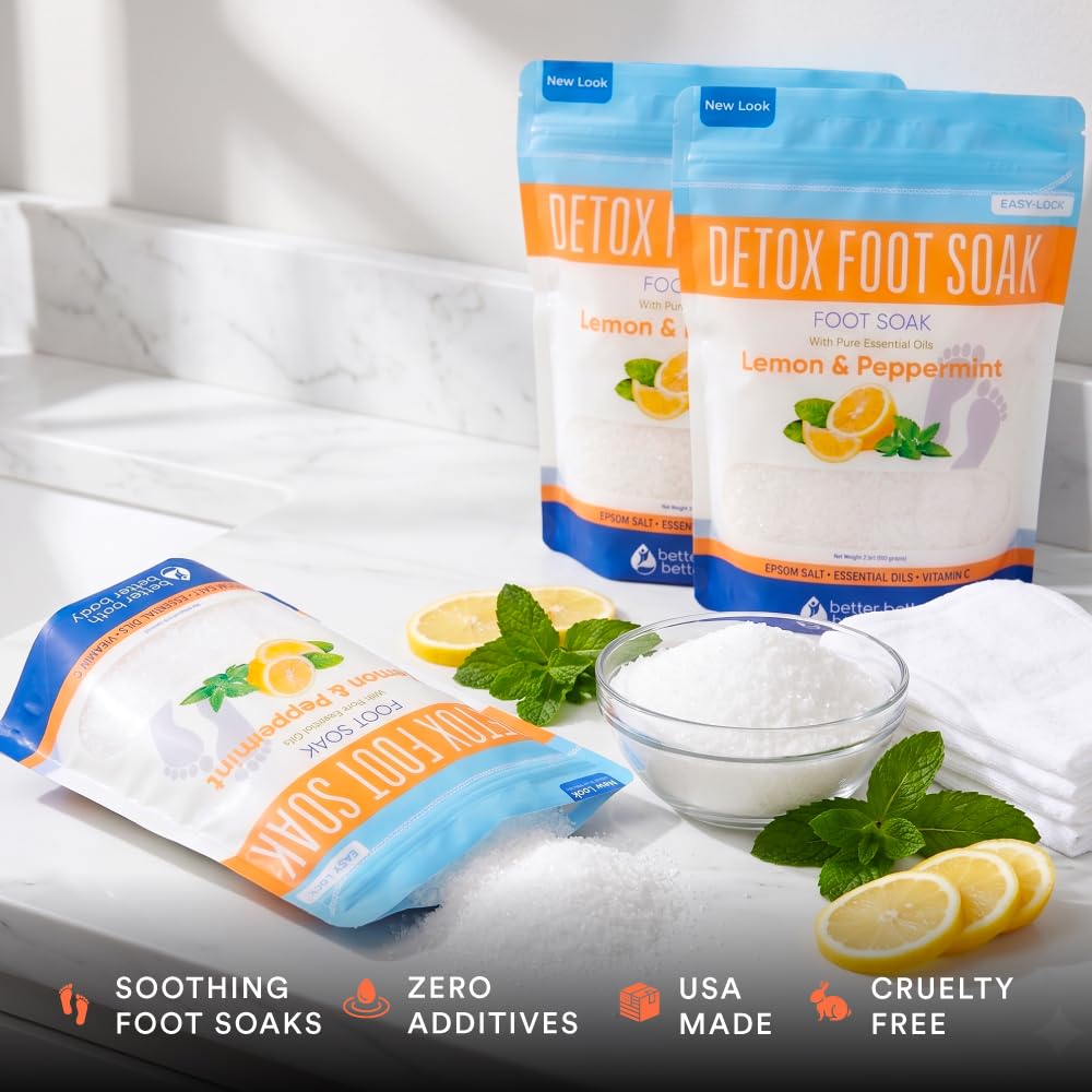 Detox Foot Soak (3 Pack) Epsom Salt Soothing Soaks and Athlete's Foot Detox with Essential Oils in BPA Free Pouch with Press Lock Seal (Bundle with Three 2 Lbs Pouches 6 Lbs Total)