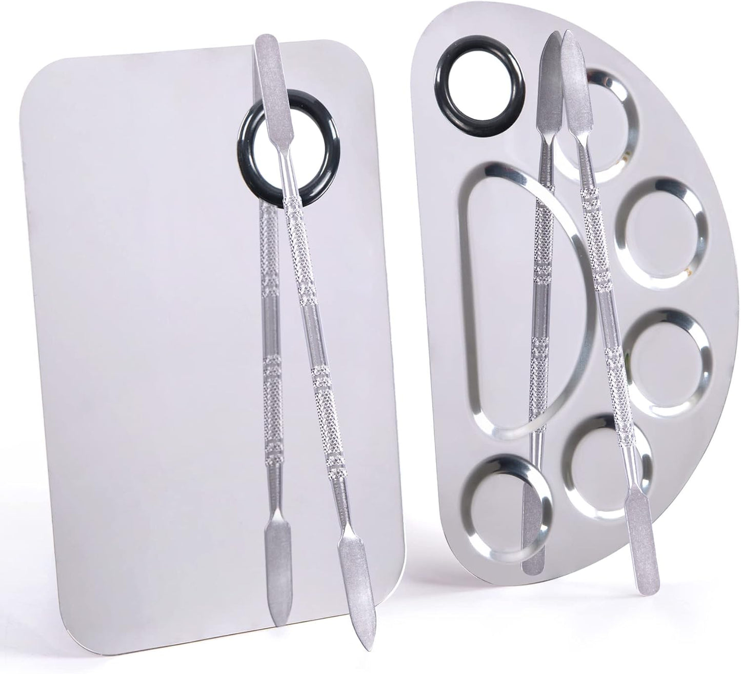 Stainless Steel Makeup Palette - Mixing Tool for Foundation & Nail Art | 6"x4" | Silver | 2pcs