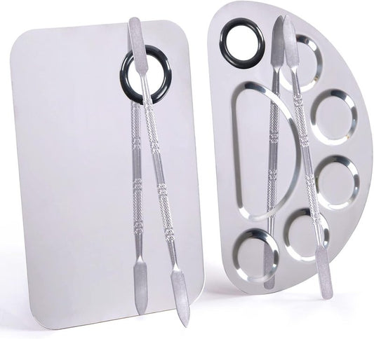 Stainless Steel Makeup Palette - Mixing Tool for Foundation & Nail Art | 6"x4" | Silver | 2pcs