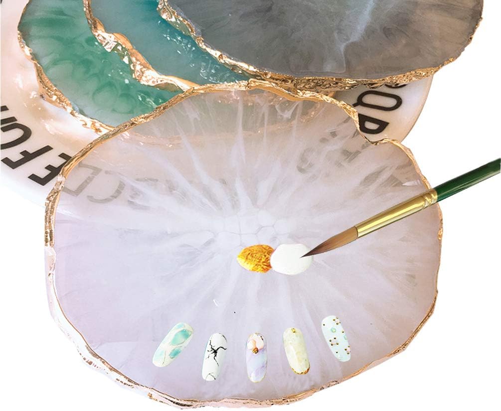 Resin Nail Art Palette - Mixed Color Painting Board with Gold Edge | White Display for Nail Gel
