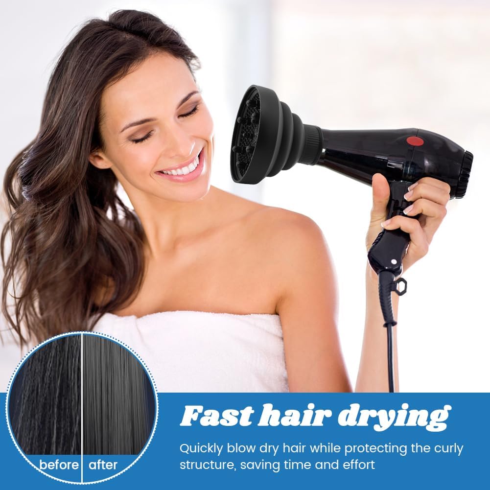 Universal Collapsible Hair Dryer Diffuser - Portable Attachment for Thick Hair | Travel-Friendly Design (Black)