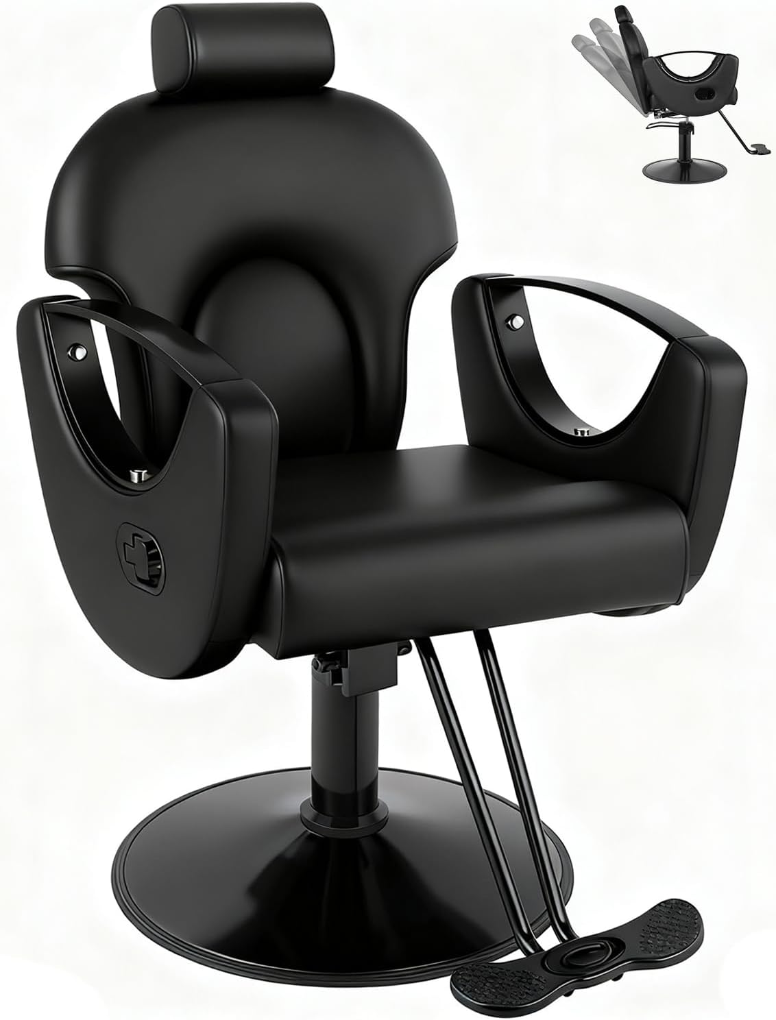 Professional Barber Salon Chair - Heavy Duty Hydraulic Design, 135° Recline, 360° Swivel | Black and Gold PU Leather