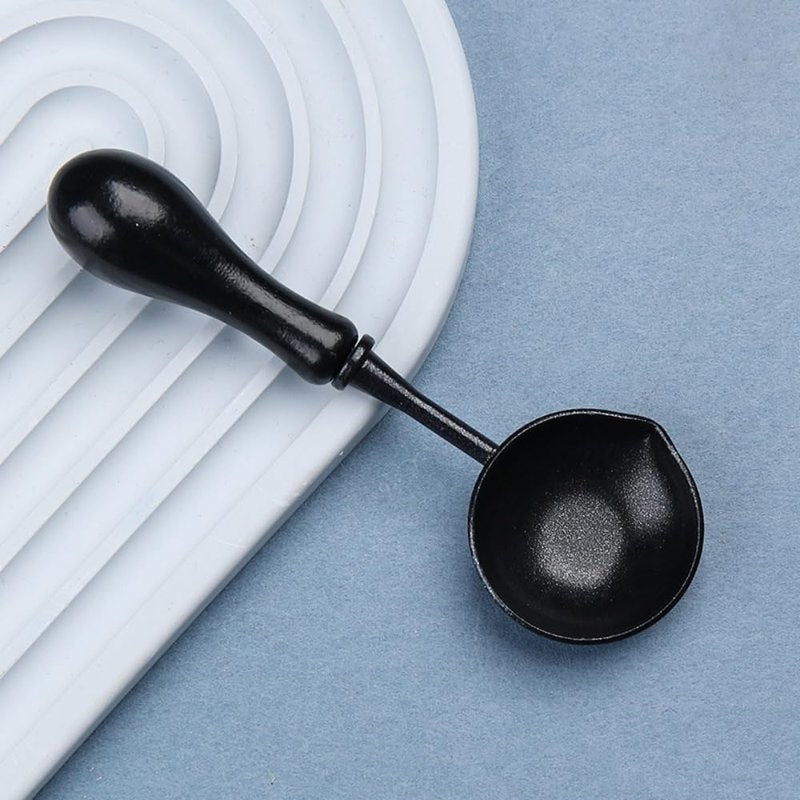 WUERLIN 3 Pieces Wax Seal Spoons with Wooden Handles,Non-Slip Sealing Waxing Spoon, Easy to Clean for DIY Wax Seal Stamp, Ideal for Envelope & Letter Art Crafts (Black)