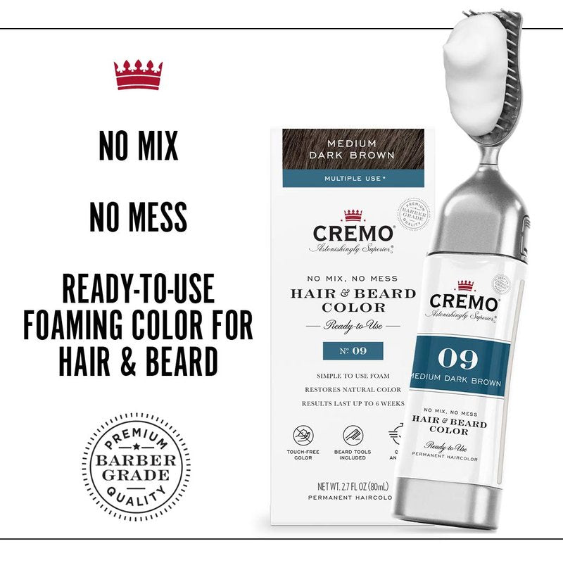 Cremo No Mix, No Mess Hair and Beard Color, Medium Dark Brown, 2.7 Fluid Ounces