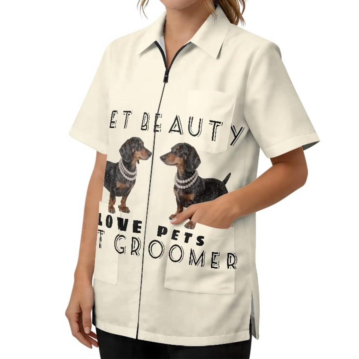 Wupobuzy Unisex Salon Stylist Smock Dachshund Dog Print S