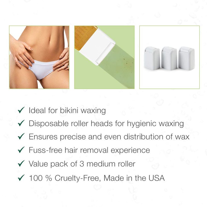 Clean + Easy Medium Wax Roller Heads – Roll On Wax Applicator Refill Heads for Hair Removal, 3 Pack