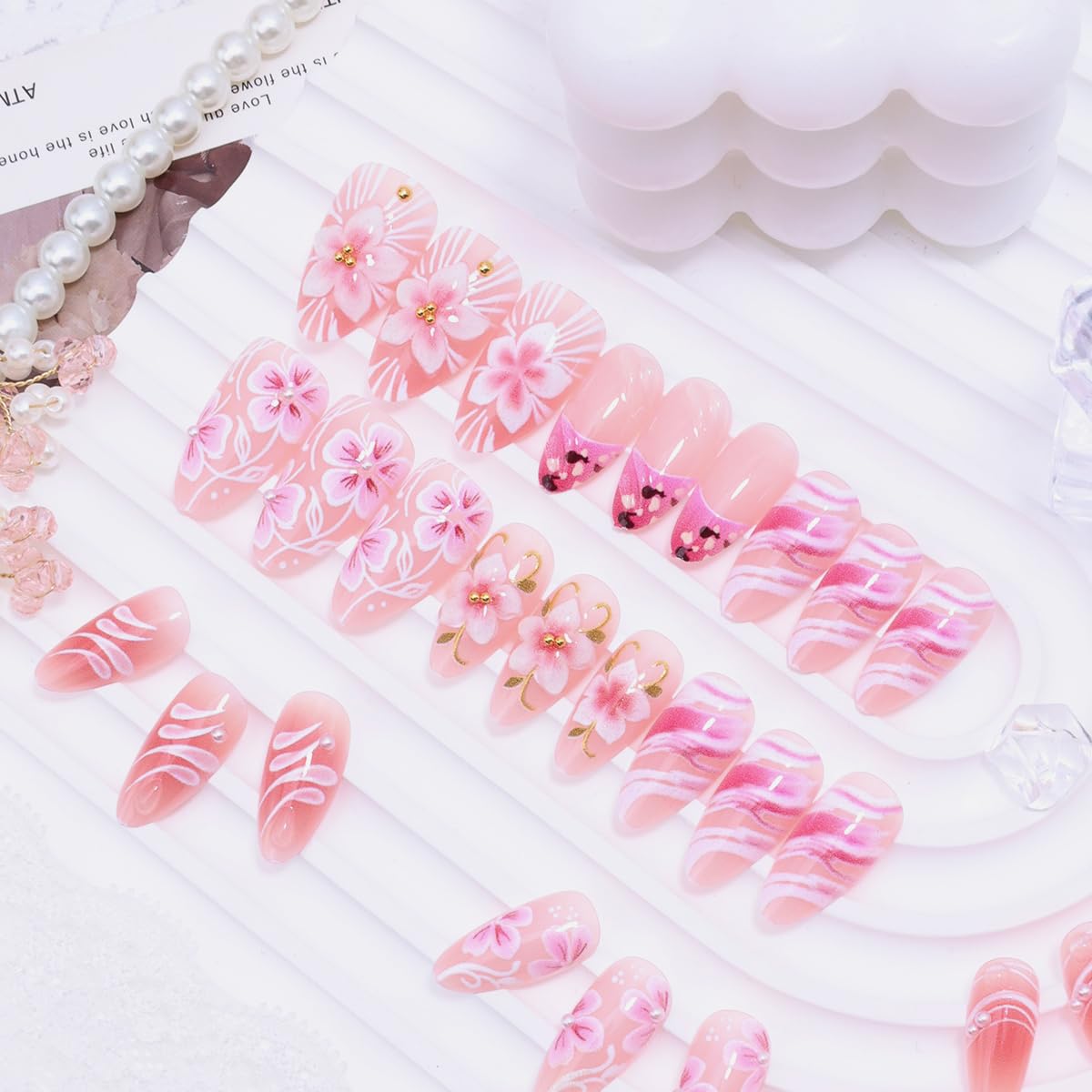 Short Almond Press-On Nails - 24 Pcs French Tip with Leopard Print & Gold Beads | Reusable Acrylic Nail Designs for Women