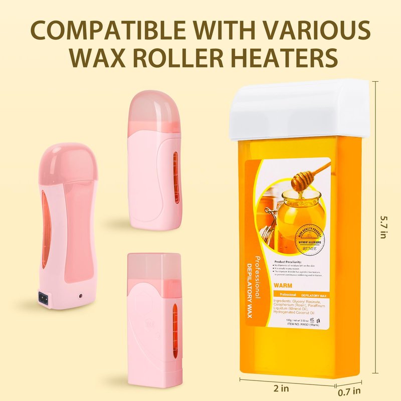 Roll on Wax Refill: 4 Honey Wax Roller Refill - At-Home Hair Removal Cartridge for Body Legs Arms (100g/3.53oz, 4 Pack)