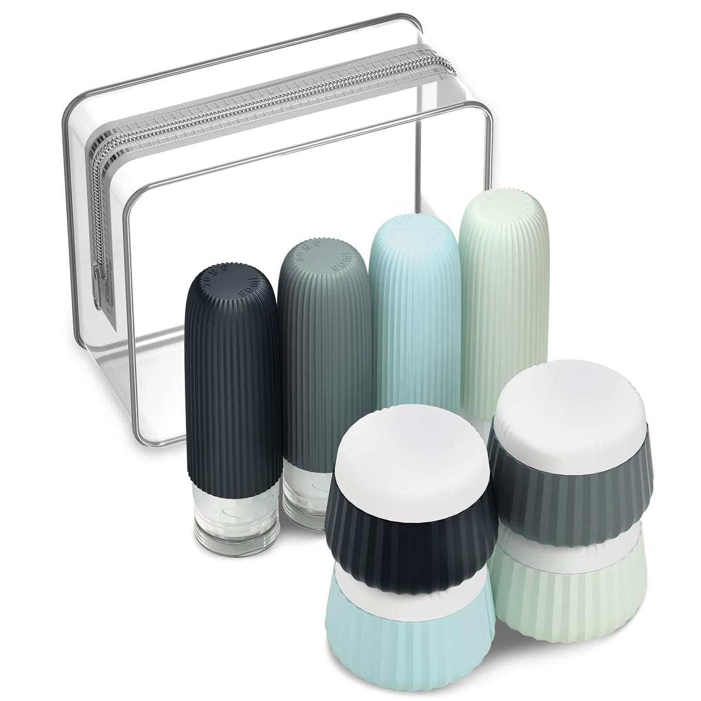 Travel Bottles - 8 Pack TSA Approved 3 oz Leak Proof Silicone Containers | Clear Toiletry Jars