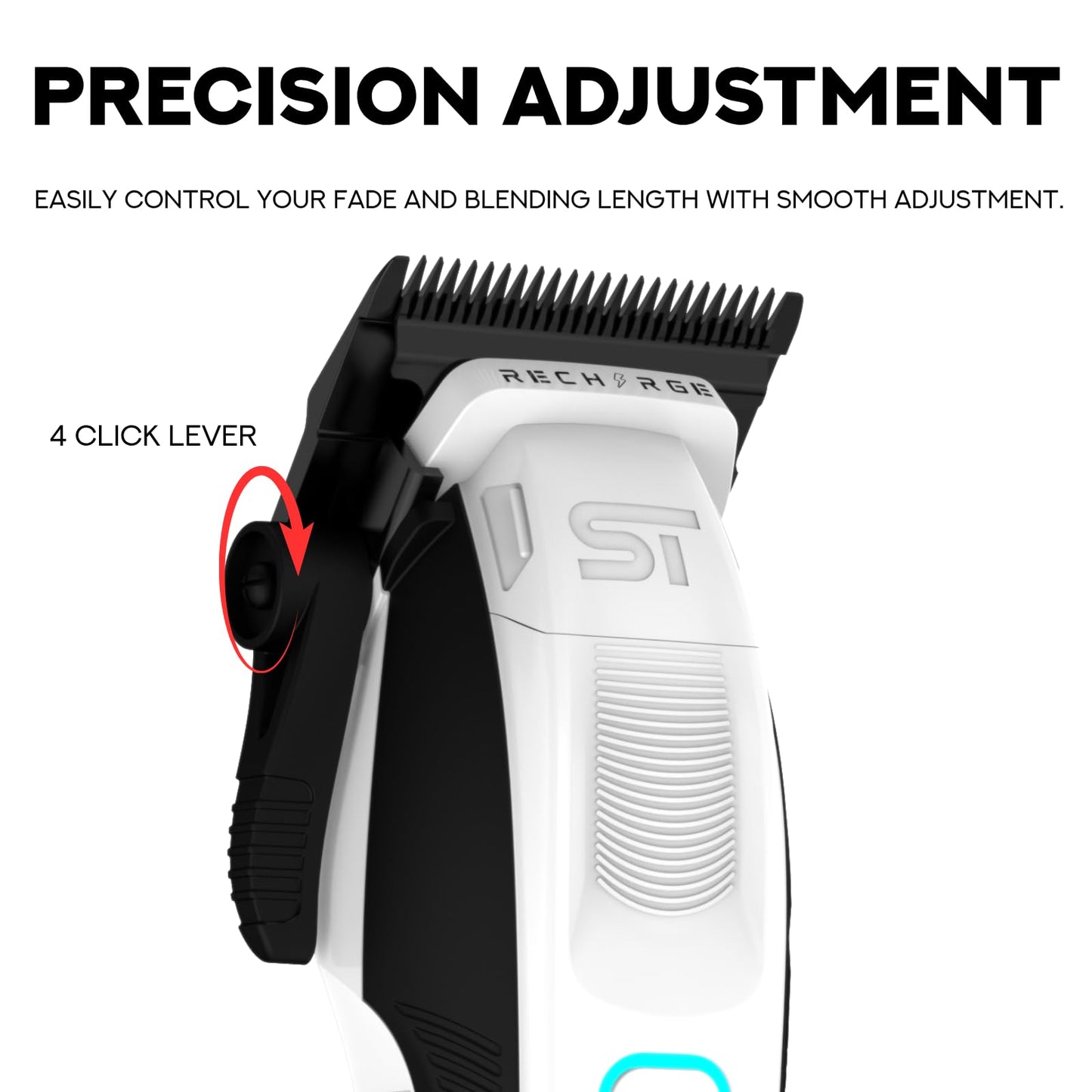 Supreme Trimmer Recharge Clipper - Professional Hair Clipper with 2 Removable Batteries, Brushless Motor, Smart Charge Stand, USB-C Charge & DLC Blades Barbers | STC779