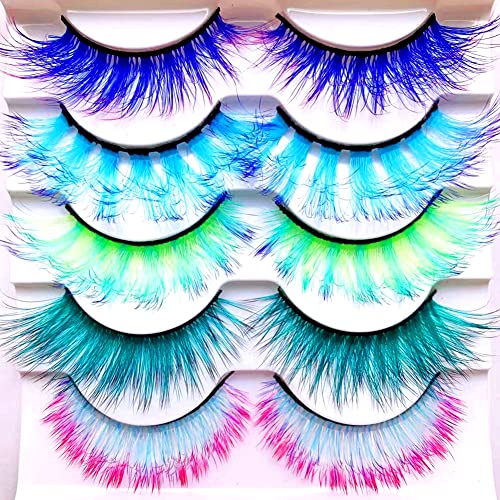 Sunniess Ombre Colored False Eyelashes - Fluffy D-Curl Silk Lashes (5 Pairs)
