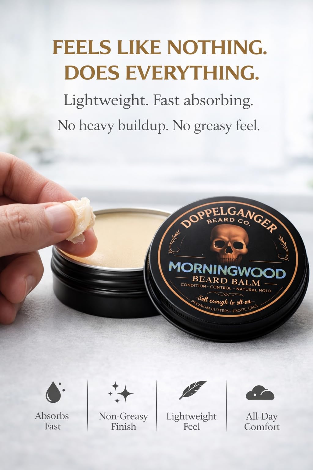 Beard Balm & Butter Hybrid – Softens Like a Butter & Tames Flyaways – Light Hold, Non-Greasy, Softens Coarse Beards, Bold Long-Lasting Scents, Paraben Free (Pheromone Phoreplay)