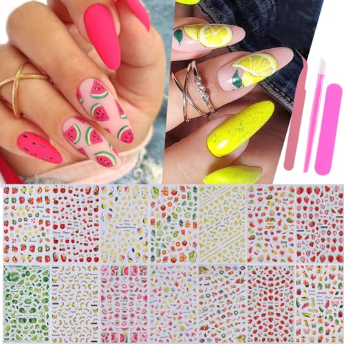 Summer Fruit Nail Art Stickers Kit - 14 Self-Adhesive Designs