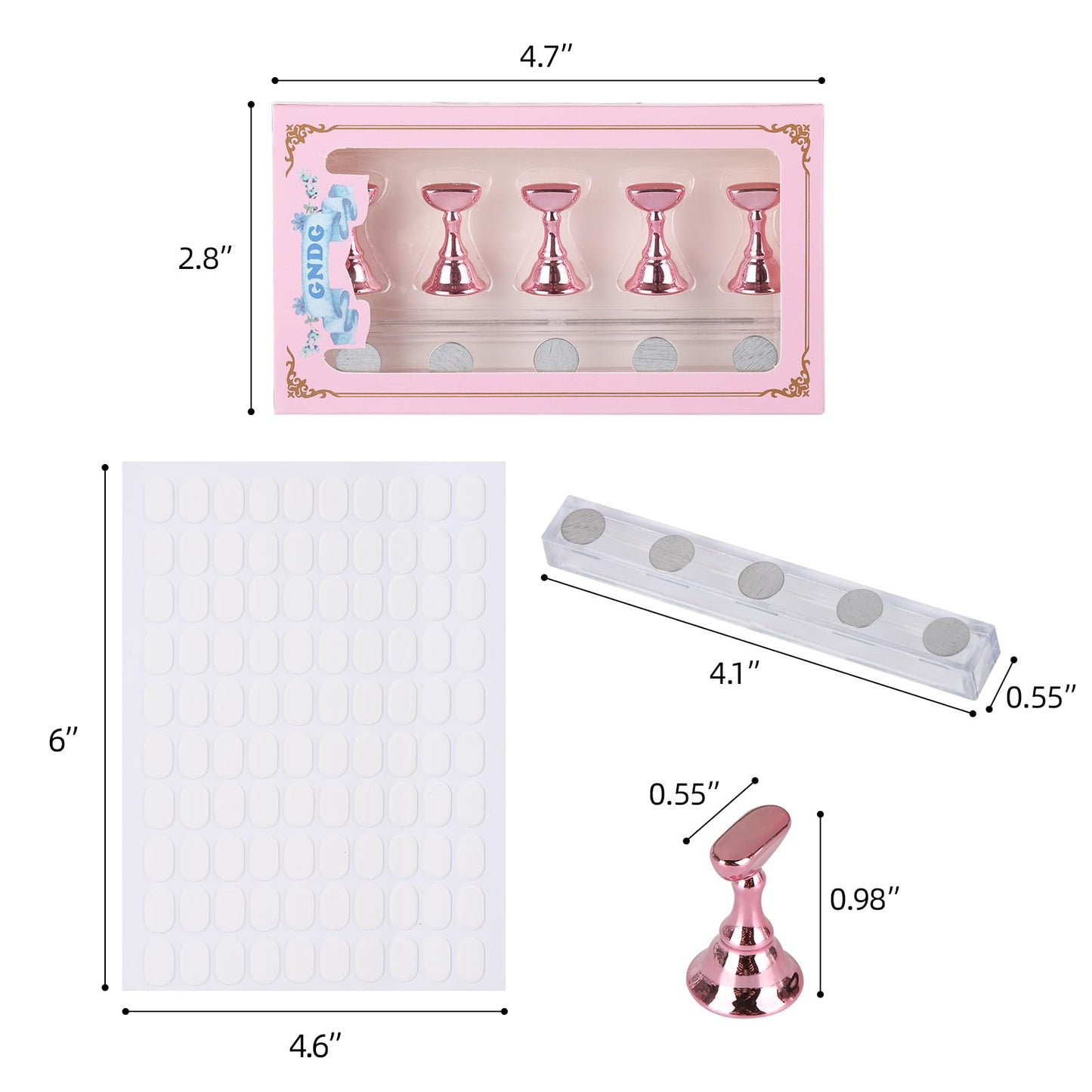 Tbestmax Magnetic Nail Stand for Press On Nails Art Display Practice 2 Sets with case, Fake Nail Holder Tips with 500 PCS Double-Sided Tape for DIY Salon Supplies -Pink