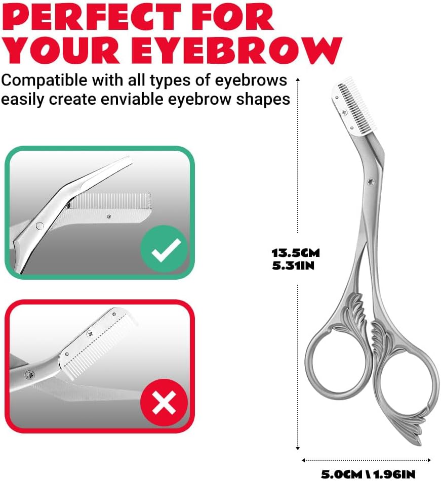 Eyebrow Trimmer Scissors with Comb - Professional Stainless Steel Eyebrow Grooming Tool | Dark Grey