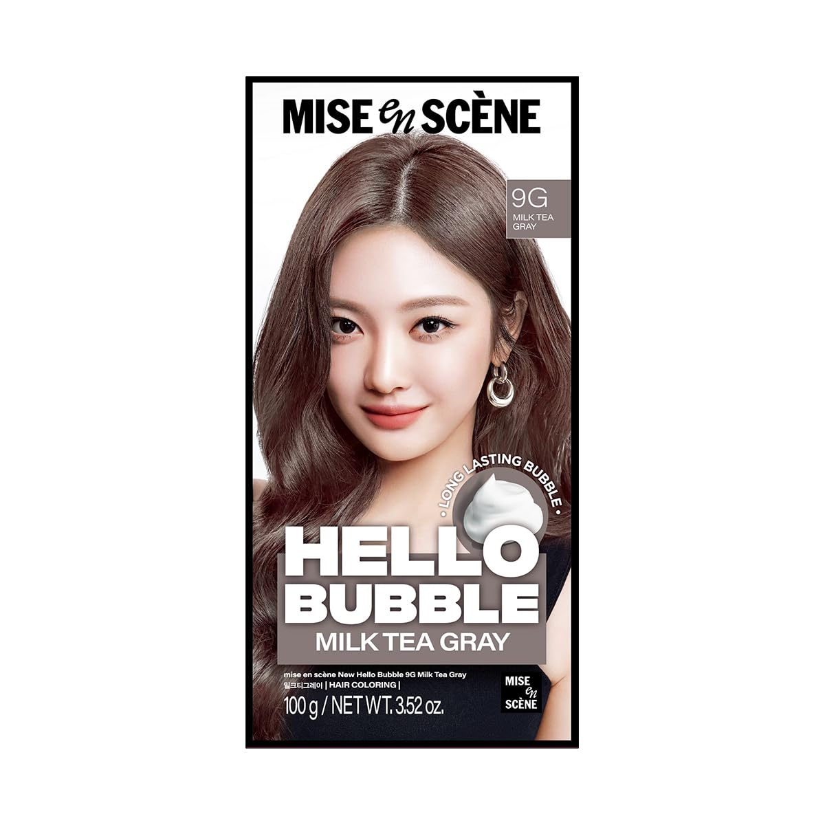 Hello Bubble Hair Color Dye Set - Milk Tea Gray (9G) | Vibrant Korean Hair Dye for Stunning Color